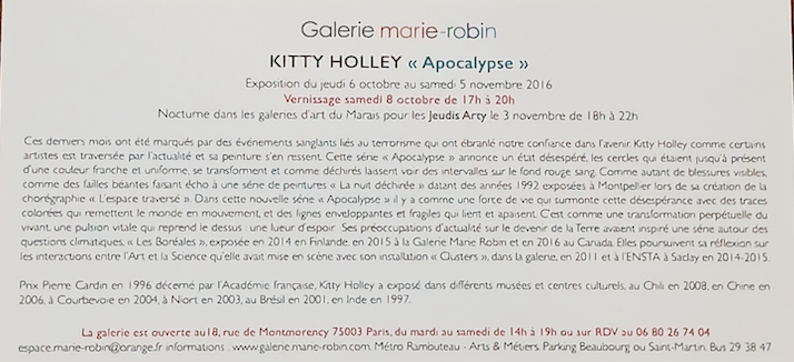 Apocalypse, texte de présentation, Galerie Marie Robin, 2016