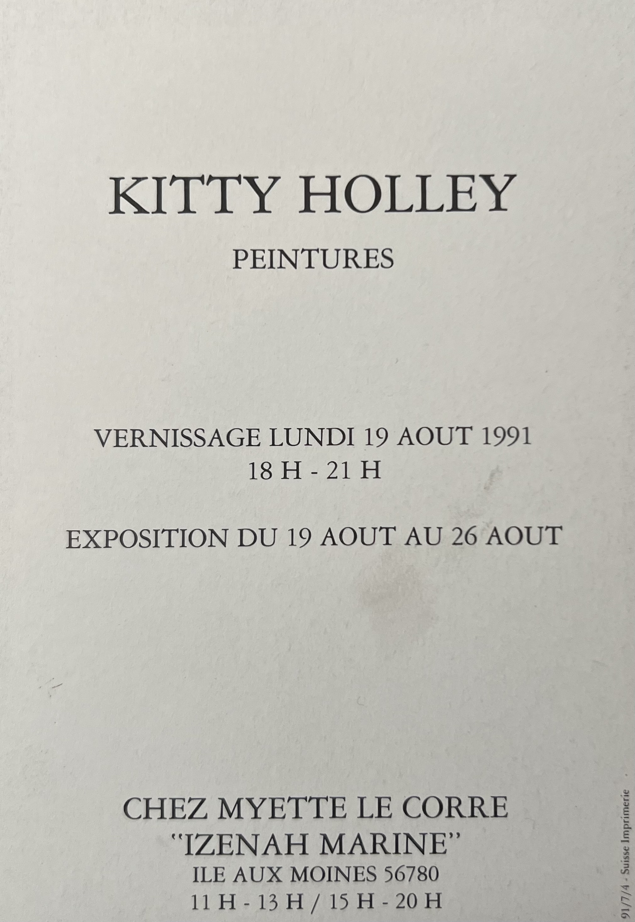 Carton d'invitation, Galerie Myette Le Corre, Ile-aux-Moines, 1991