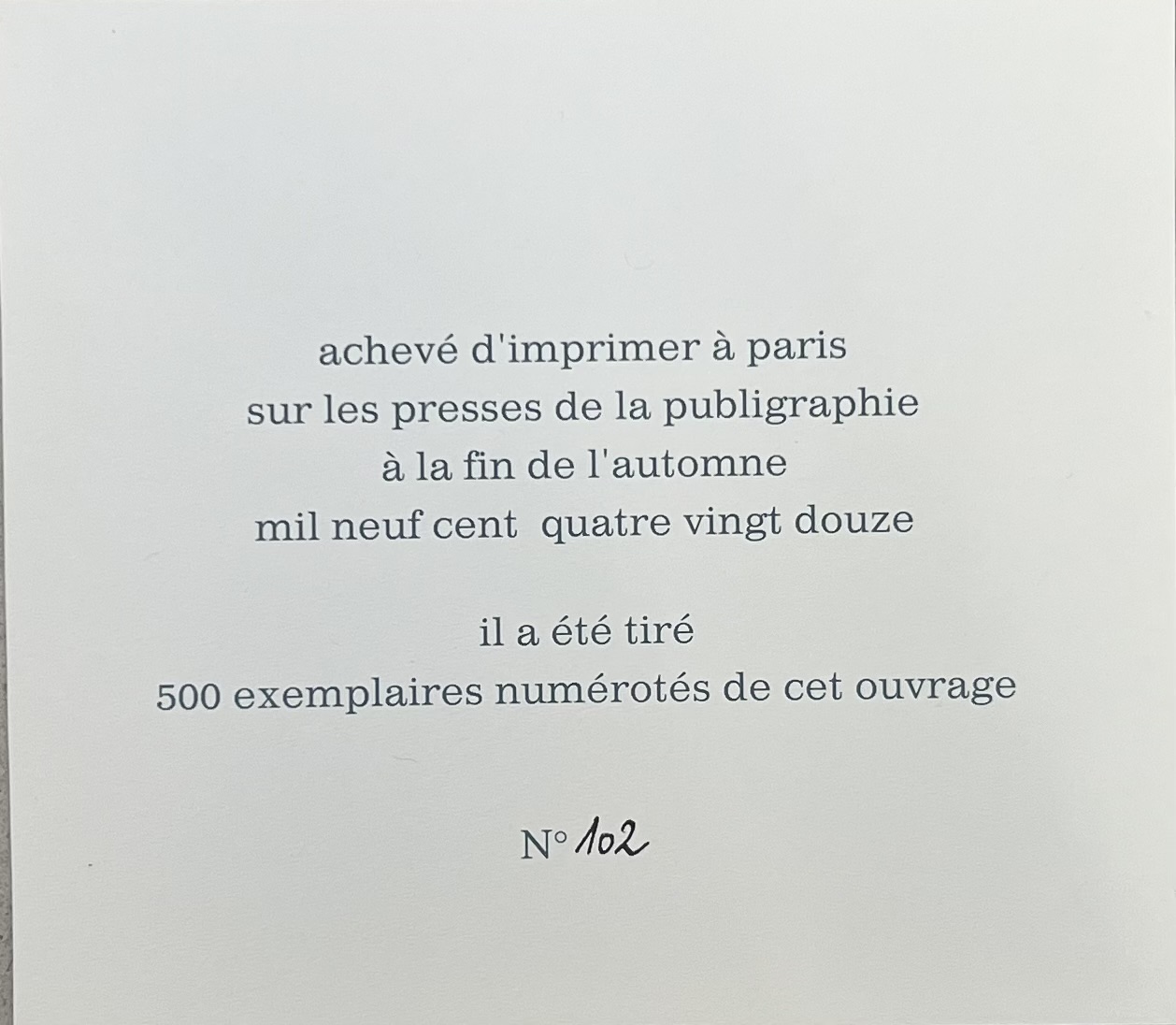 Justification 500 exemplaires