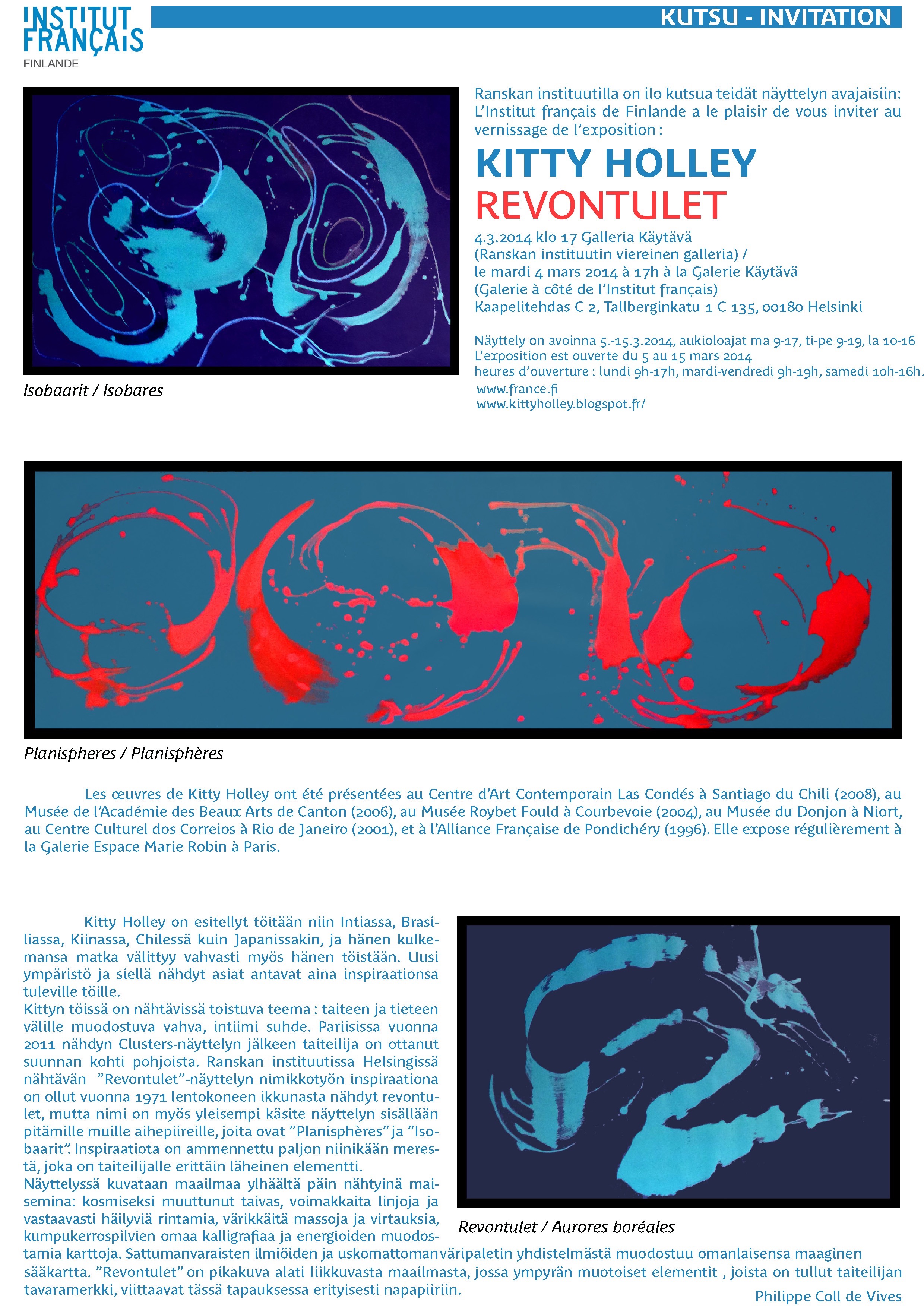 Carton d'invitation Revontulet Institut Français de Finlande 2014
